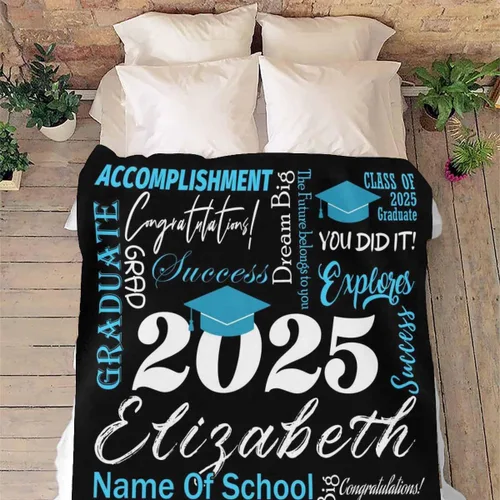 Miniatura 4 de MyPupSocks Manta personalizada de graduación 2025, clase de con nombre de la universidad, regalos personalizados, manta con texto para sobrina