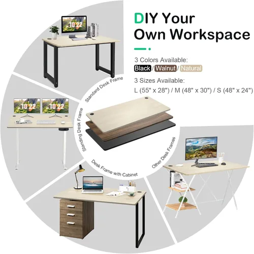 Miniatura 7 de COSTWAY Mesa universal de 48 x 30 pulgadas, escritorio de madera maciza de una sola pieza para marco de escritorio estándar y ajustable en altura