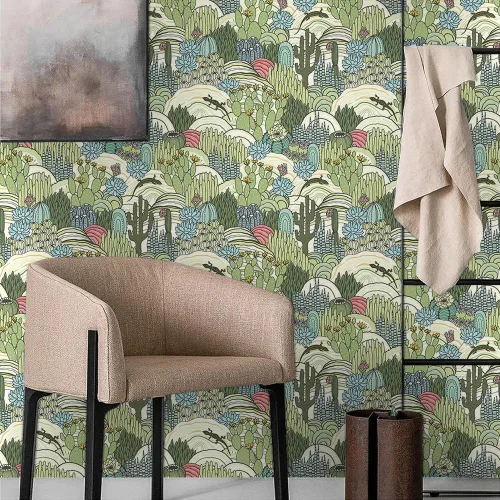 Miniatura 2 de MuralPeel Papel Tapiz de Bosque de Cactus Verdes con Animales Despegar y Pegar con Lagarto, Fácil de Despegar, Papel de Contacto Autoadhesivo