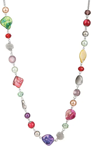 FULU AUTUMN Collares largos de cuentas para mujer, collar de cadena de eslabones de plata con cuentas de cristal de concha, regalos de fiesta para