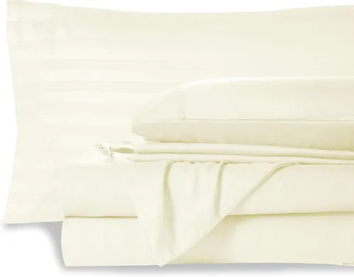 Miniatura 19 de Mocassi Juego de sábanas King Stripe – Sábanas y fundas de almohada de lujo para hotel de 1800 ° Premier – Sábanas ultrasuaves, transpirables