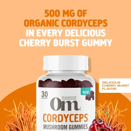 Miniatura 4 de OM MUSHROOM SUPERFOOD Cordyceps - Gomitas de hongos orgánicos cultivados en Estados Unidos - Apoya la resistencia, la energía y la recuperación
