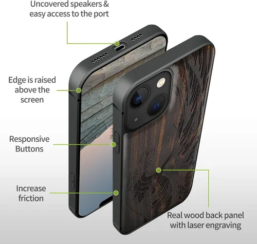 Miniatura 3 de Carveit Funda magnética de madera para iPhone 13 [madera natural y TPU suave] Funda protectora de madera única y elegante a prueba de golpes