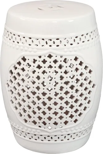 Sunnydaze - Mesa auxiliar de cerámica para jardín, interior o exterior, Marrakech, color blanco
