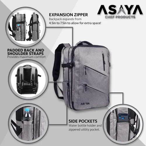Miniatura 8 de Asaya Mochila para cuchillos de chef con bolsa enrollable de 20 bolsillos, más de 30 bolsillos para cuchillos, cuchillos no incluidos (marrón)