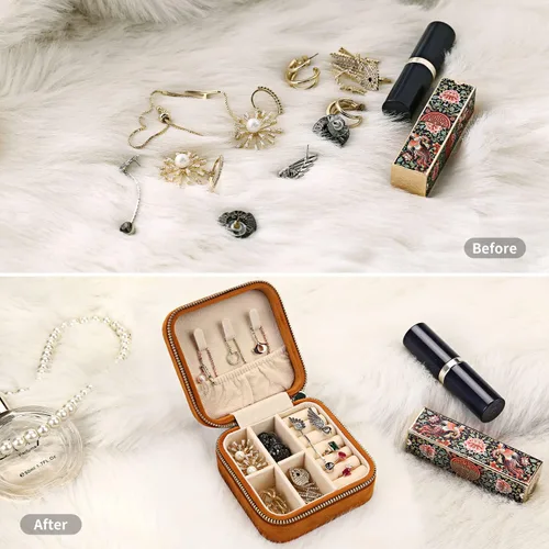 Miniatura 3 de Joyero de viaje de terciopelo de felpa, pequeña caja de joyería de viaje, caja de joyería portátil, mini organizador de almacenamiento, caja