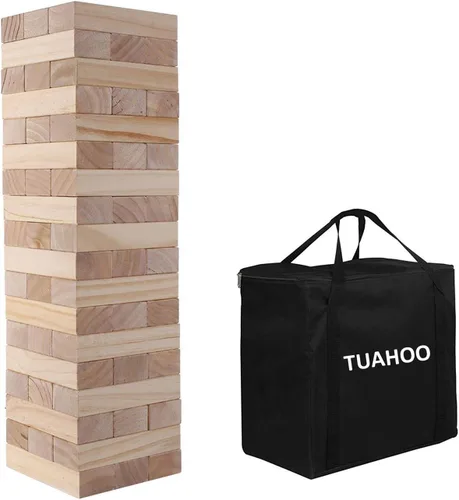 Torre gigante (se apila hasta más de 4 pies), juego de apilamiento de bloques de madera de 54 piezas, juego para interiores y exteriores, para niños