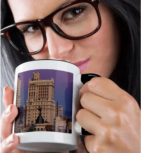 Miniatura 2 de 3dRose Taza de España, Madrid, Gran Vía y Edificio España, 11 oz, color negro