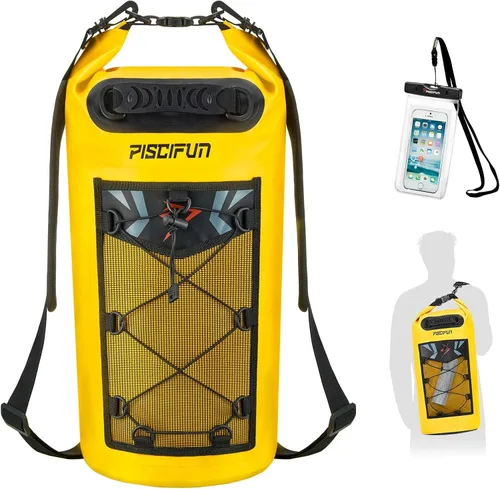 Miniatura 36 de Piscifun Bolsa seca, mochila flotante impermeable 10L/20L/30L/40L con funda impermeable para teléfono para navegación, kayak, pesca Negro