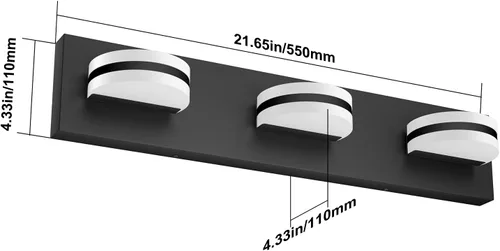 Miniatura 7 de Aipsun Lámpara de tocador negra moderna regulable, luz LED acrílica, 3 luces de pared de baño (luz blanca, 6000 K)