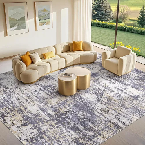 Miniatura 53 de Tortania Alfombra redonda lavable de 5 pies para sala de estar: Alfombra moderna abstracta neutra grande suave y delgada – Alfombra antideslizante