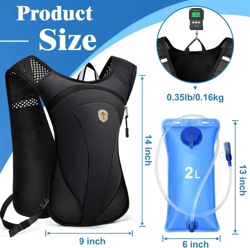 Miniatura 2 de Mochila de Hidratación con Bolsa de Agua de 2 L, Chaleco Ligero y Transpirable para Correr para Hombre, Paquete de Agua Ajustable con Correas