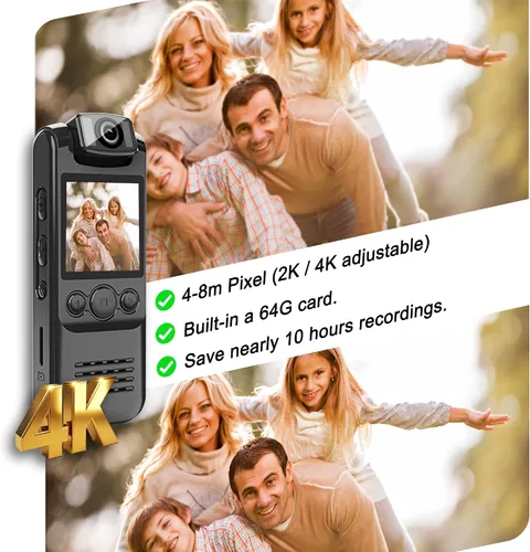 Miniatura 7 de Cámara corporal 4K con grabación de audio y video, mini cámara portátil de 64 GB con cordón magnético, cámara desgastada por el cuerpo para viajes
