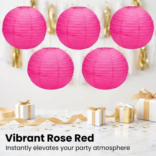 Miniatura 5 de Balagan Linternas de papel japonesas chinas de 16 pulgadas, 5 paquetes (rosa, 16 pulgadas) (BLG-220503)