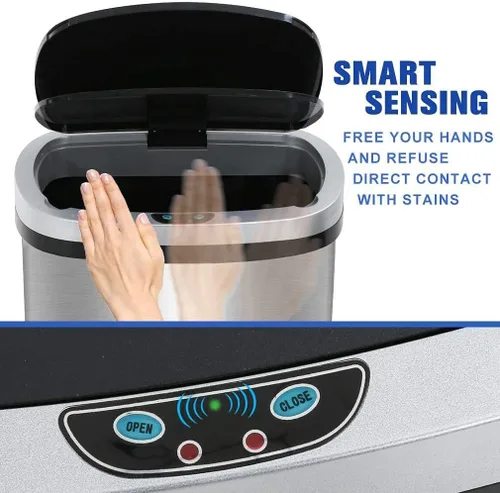 Miniatura 5 de Bote de basura de 13 galones con tapa, botes de basura automáticos para cocina, 50 L, con sensor de movimiento, cubo de basura de acero inoxidable
