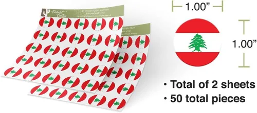 Miniatura 3 de Desert Cactus Adhesivos de vinilo con la bandera del Líbano, 1 pulgada, redondas, dos hojas, 50 piezas en total, logotipo de país, niños, álbum