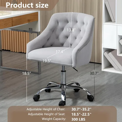 Miniatura 3 de Silla de Oficina para el Hogar, Silla Giratoria de Terciopelo Ajustable de Acento/Tocador con Brazos y Ribete de Tachuelas para Dormitorio