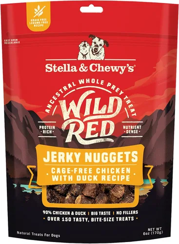 Stella & Chewy's Wild Red Jerky Nuggets - 90% Receta Rica en Proteínas de Pollo y Pato para Perros - Premios de Entrenamiento Sin Cereales para