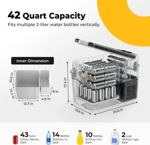 Miniatura 3 de BougeRV Refrigerador de 12 V, nevera, congelador, portátil, para automóvil, 42 cuartos de galón, enfriador eléctrico de 12 V/24 V CC 110 ~ 240 V CA