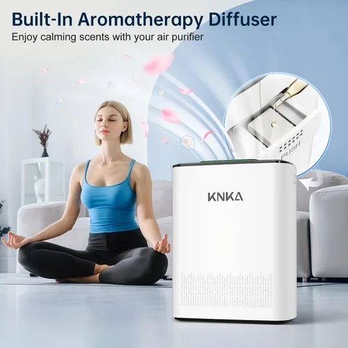 Miniatura 8 de KNKA Purificador de aire para el dormitorio del hogar, filtro de aire True HEPA con prefiltro lavable, pantalla AQI, modo turbo para mascotas