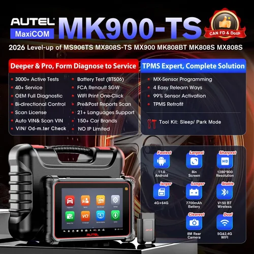 Miniatura 2 de Escáner Autel MaxiCOM MK900TS 2026, MK900-TS hasta MK808S-TS MK900BT MK900 MX900, herramienta de escaneo bidireccional con función TPMS superior