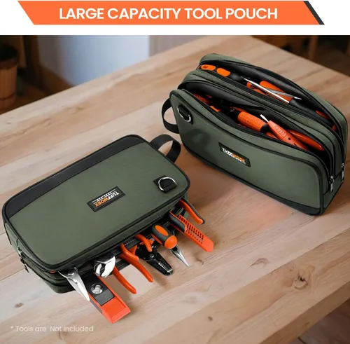 Miniatura 7 de Bolsa de herramientas, bolsa de herramientas pequeña de 12 pulgadas, impermeable, 600D, compartimentos dobles, organizadores de herramientas y caja