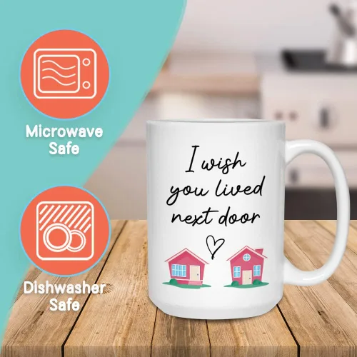 Miniatura 2 de Taza con texto en inglés "I Wish You Lived Next Door de 15 onzas", idea de regalo significativa para larga distancia Miss You cumpleaños, mejor