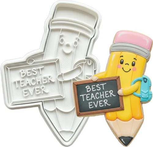 Miniatura 24 de Juego de cortador de galletas de regreso a clases con sellos de émbolo, 11 piezas, regalos de cocina, cumpleaños, vacaciones, ácido poliláctico 3D