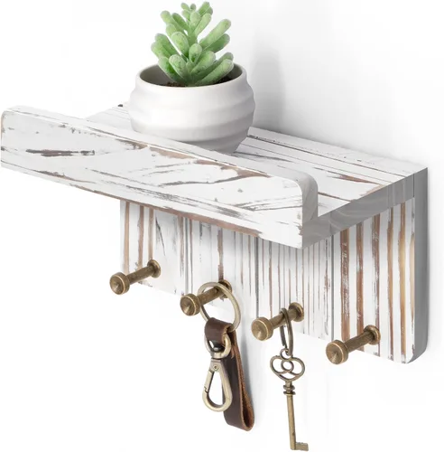 Miniatura 7 de Rebee Vision Soporte de Pared para Llaves Estilo Granja - Organizador de Correo Decorativo con 7 Ganchos para Llaves y Estante de Pared - Decoración