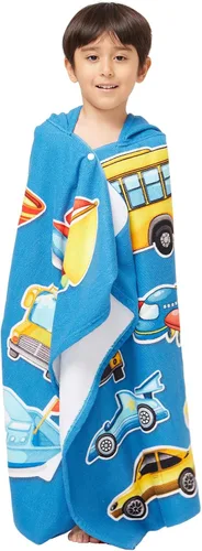 Miniatura 10 de Gealaek Toalla con Capucha para Niños de 2 a 10 Años, Niños y Niñas, Toalla de Baño, Piscina, Playa, Poncho de Playa Suave y Absorbente (Coches)