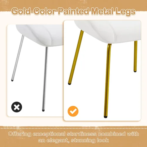 Miniatura 8 de Yaheetech Silla de tocador, silla decorativa de terciopelo con respaldo en forma de concha, sillón moderno con patas de metal dorado para Blanco