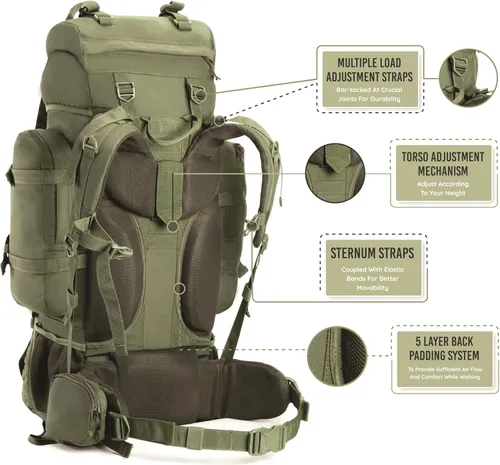 Miniatura 2 de Tripole Colonel - Mochila de 95 litros + Mochila de día desmontable, Verde militar, Mochila