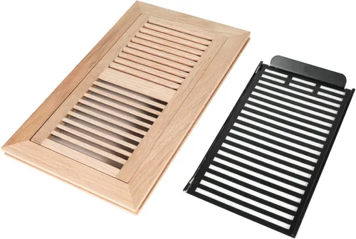 Miniatura 2 de Registro de piso de madera dura de roble blanco, montaje al ras con marco, 6 x 12 pulgadas con regulador de tiro, sin acabar Blanco (White Oak)