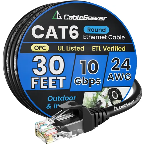 Miniatura 70 de Cable Ethernet Cat 6 de 100 pies, para interiores y exteriores, red de Internet de alta velocidad de 10 Gbps, cable de conexión Ethernet plano
