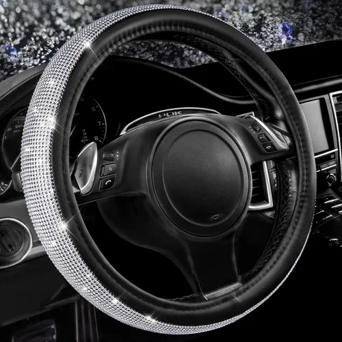 Miniatura 8 de CAR PASS - Funda de volante con diamantes brillantes de imitación y patrón de leopardo, con cristales de imitación brillantes para mujer
