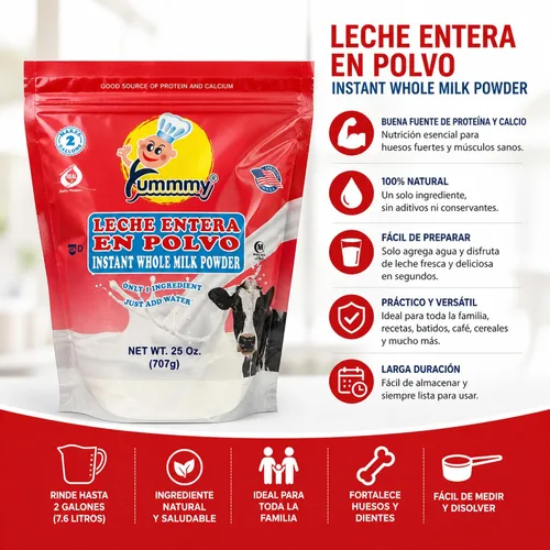 Miniatura 8 de LECHE ENTERA EN POLVO INSTANT 25 0Z - LECHE ENTERA INSTANTANEA EN POLVO 24.94 oz Certificado Kosher, fabricado en Estados Unidos
