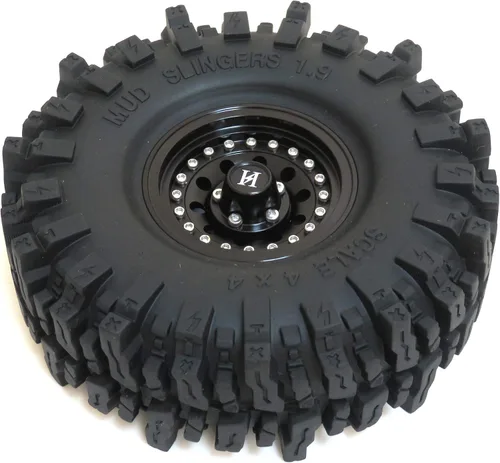 Miniatura 4 de HOBBYSOUL RC 1.9 Mud Slingers Neumáticos suaves pegajosos 4.724 in / 4.72 pulgadas y ruedas Beadlock de metal pesado 1.9 llantas negras para Traxxas