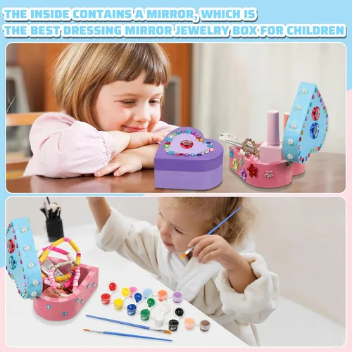 Miniatura 6 de Kigley Juego de 6 cajas de madera para pintar tu propio corazón, caja de joyería de madera sin acabar, cajas en forma de corazón para el día de San