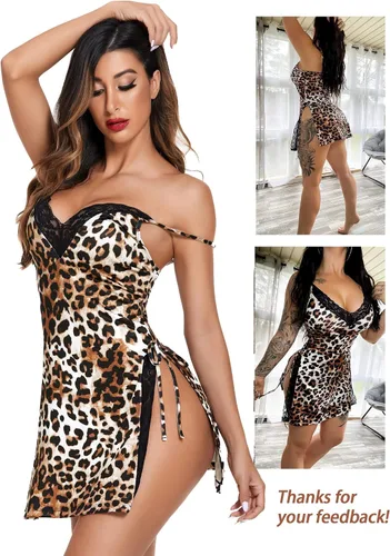 Miniatura 8 de Avidlove Lencería sexy para mujer, camisón de encaje con abertura lateral, camisón con tanga