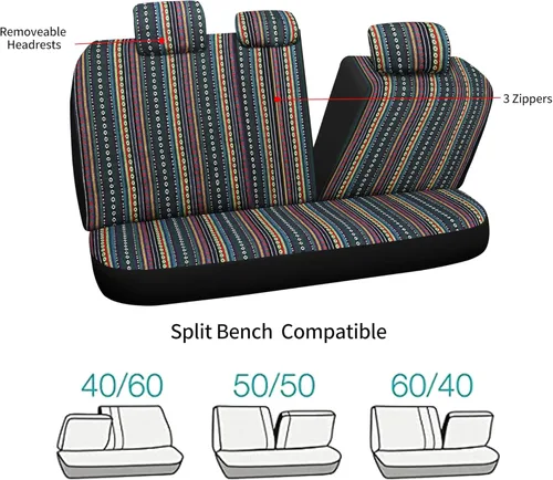 Miniatura 5 de Pariitadin Juego completo de fundas de asiento estilo Baja con almohadillas para cinturón de seguridad, fundas de asiento lavables y transpirables