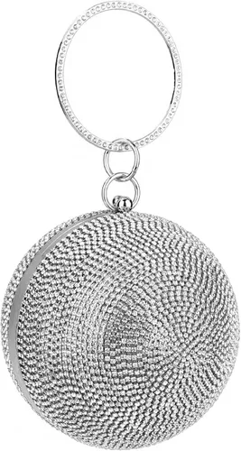 Bolso de mano redondo de cristal para mujer, bolso de noche con diamantes de imitación, lentejuelas brillantes, bolso de hombro con purpurina, bolso