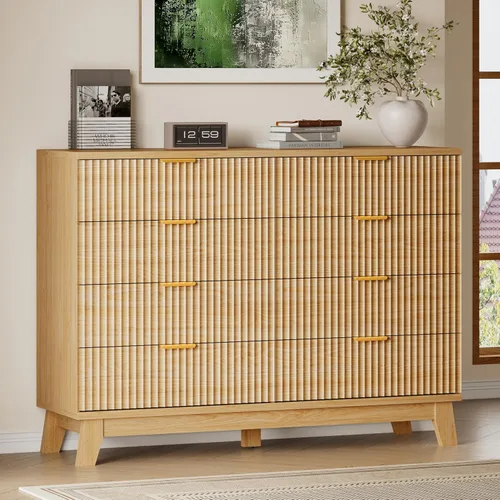 Miniatura 58 de BORNOON Cómoda alta de 46" para dormitorio, cómoda de 6 cajones acanalados, cómoda moderna de madera con almacenamiento profundo, correderas
