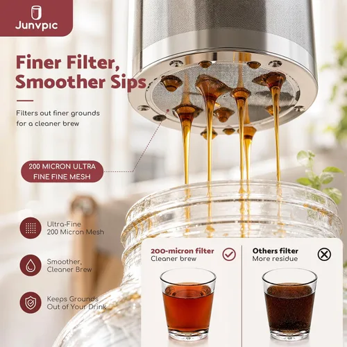 Miniatura 2 de JunVpic Cafetera de cerveza fría – 128 onzas / 1 galón de boca ancha, jarra de vidrio resistente a prueba de fugas con filtro y espita para café