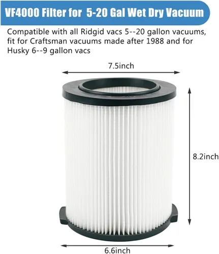 Miniatura 2 de Paquete de 2 filtros VF4000 para Ridgid Vac Wet Dry de 5-20 galones, apto para aspiradoras Husky de 6-9 galones WD5500 WD0671 RV2400A RV2600B