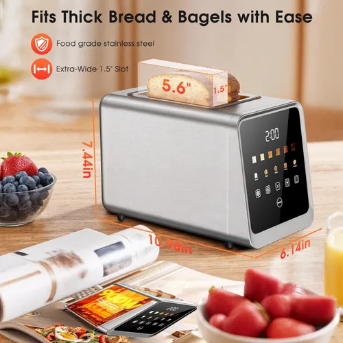 Miniatura 7 de Tostadora de 2 rebanadas con pantalla táctil, ranuras de 1.5 pulgadas de ancho y recuperación de memoria Tostadoras digitales inteligentes