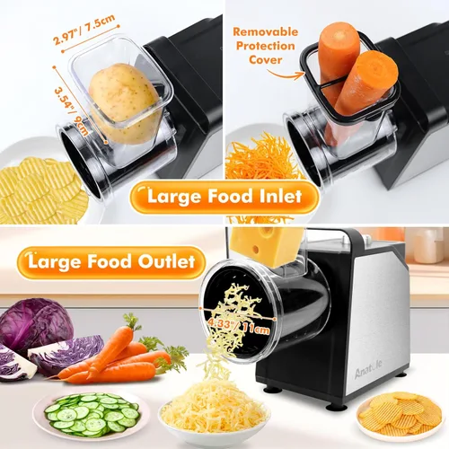 Miniatura 3 de Rallador Eléctrico de Queso Anatole de 7 Cuchillas, Rectificador de Hielo de Acero Inoxidable, Triturador de Vegetales de 250W, Libre de BPA, 110V
