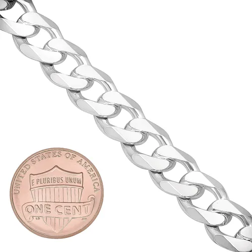 Miniatura 3 de The Bling Factory 8.9mm Solid .925 Sterling Silver Beveled Curb Chain Necklace