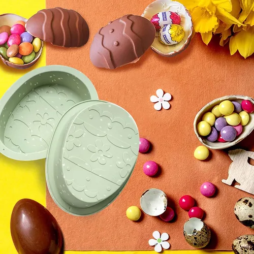 Miniatura 6 de Moldes para pastel de huevo, molde de silicona para huevos de Pascua, paquete de 2 moldes grandes rompibles para huevos de 7 pulgadas, moldes