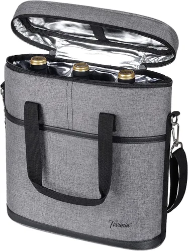 Miniatura 9 de Tirrinia Transportador de regalo de vino aislado – 3 botellas de viaje acolchada bolsa de viaje para vino con asa y correa ajustable para el hombro