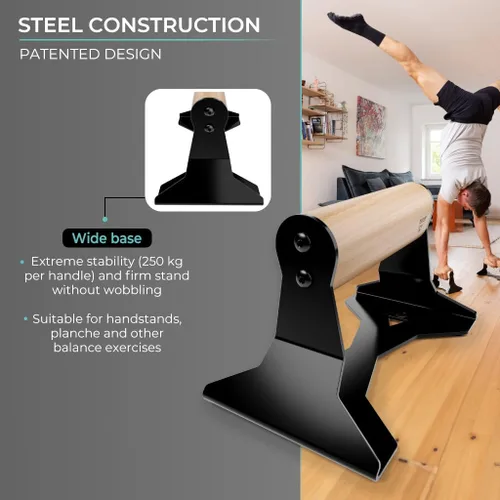 Miniatura 3 de PULLUP & DIP Parallettes - Mangos para Flexiones con Mangos Ergonómicos de Madera y Acero de Alta Resistencia - Barras Parallettes Antideslizantes